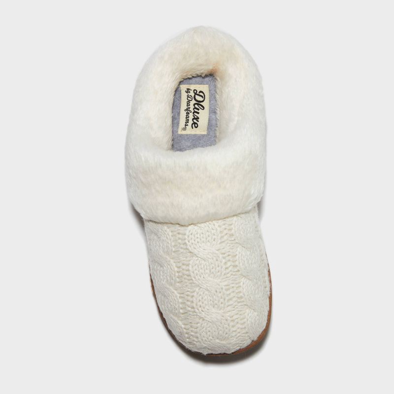 slide 3 of 4, dluxe by dearfoams Women's Carol Slippers - Cream L: Cushioned Insole, Indoor/Outdoor Outsole, Machine Washable, 1 ct