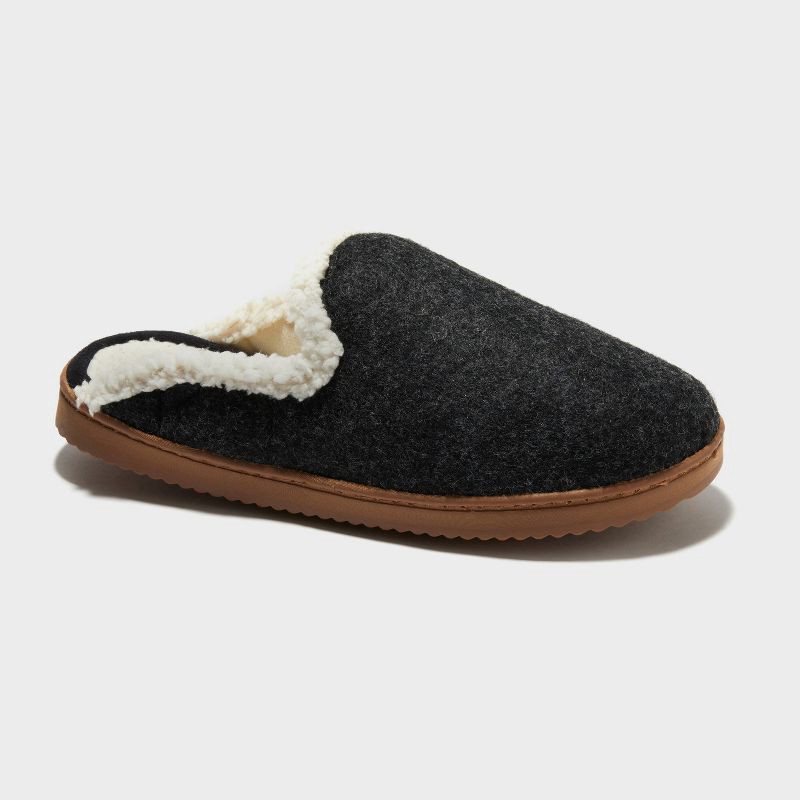 slide 1 of 4, dluxe by dearfoams Women's Maci Felted Scuff Slippers - Black M: Indoor/Outdoor Slip-On House Shoes, Cushioned Insole, 1 ct