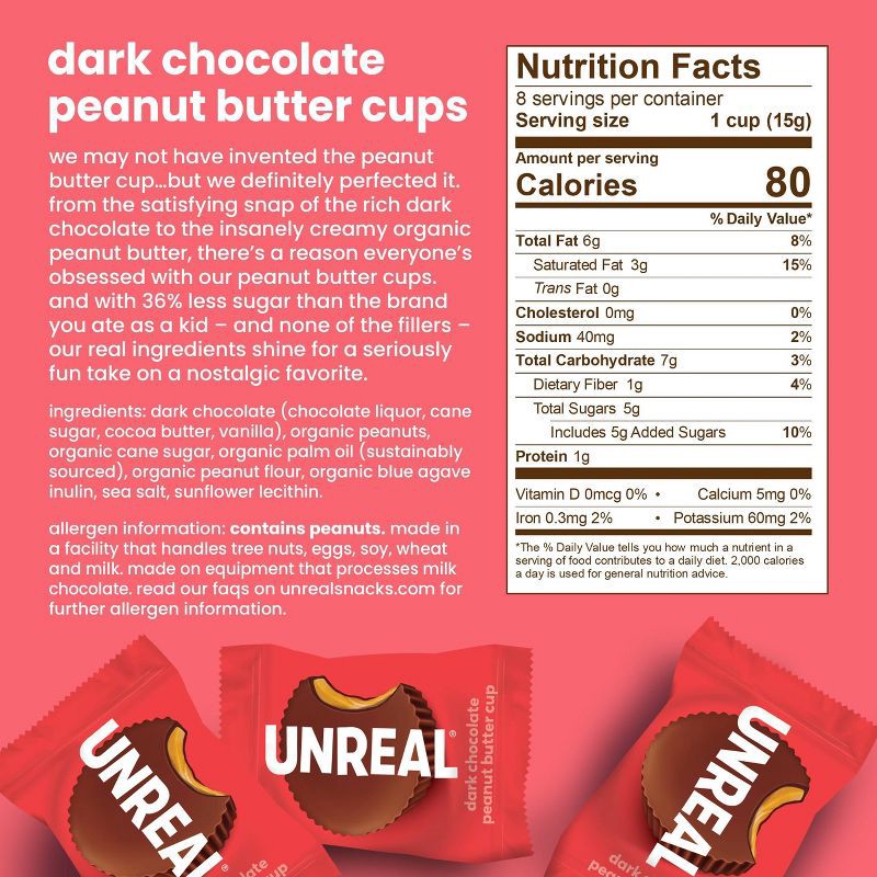slide 5 of 6, UNREAL Dark Chocolate Peanut Butter Cups - 4.2oz, 4.2 oz