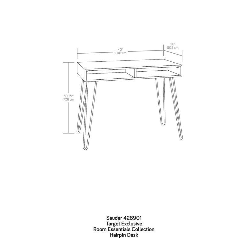 slide 7 of 8, Hairpin Writing Desk with Storage Brown - Threshold™: Walnut Finish, Metal Legs, Open Compartments, 1 ct