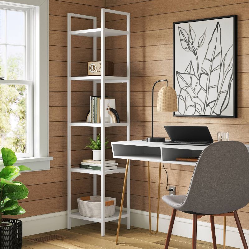 slide 2 of 8, Hairpin Writing Desk with Storage White - Threshold™, 1 ct