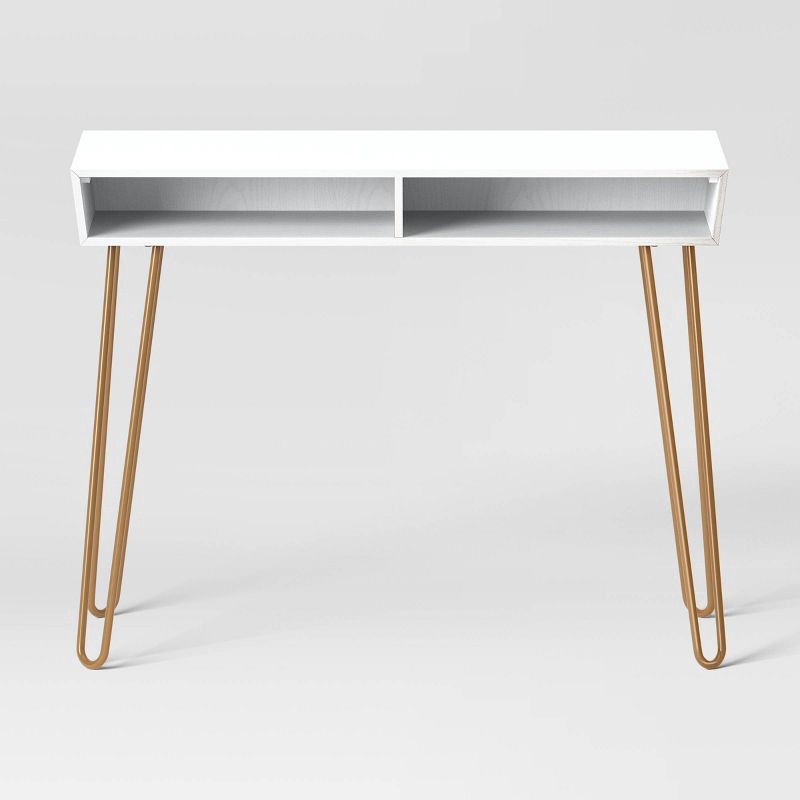 slide 3 of 8, Hairpin Writing Desk with Storage White - Threshold™, 1 ct