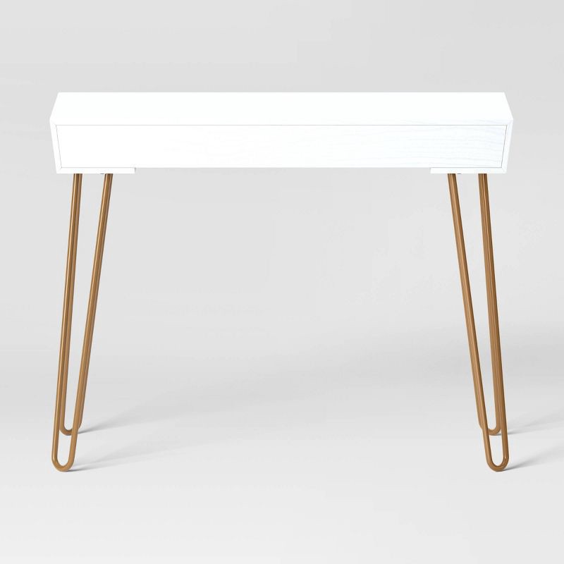 slide 4 of 8, Hairpin Writing Desk with Storage White - Threshold™, 1 ct