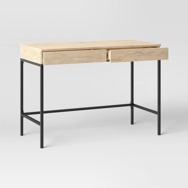 slide 3 of 7, Loring Wood Writing Desk with Drawers and Charging Station Oak - Threshold™, 1 ct