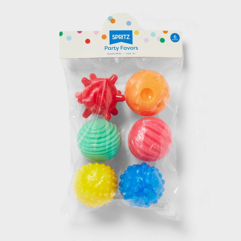 slide 3 of 3, 6ct Textured Balls Party Favors - Spritz™: Bouncy Stress Toys, Easter Egg Fillers, Kids' Multi-Colored Party Fun, 6 ct