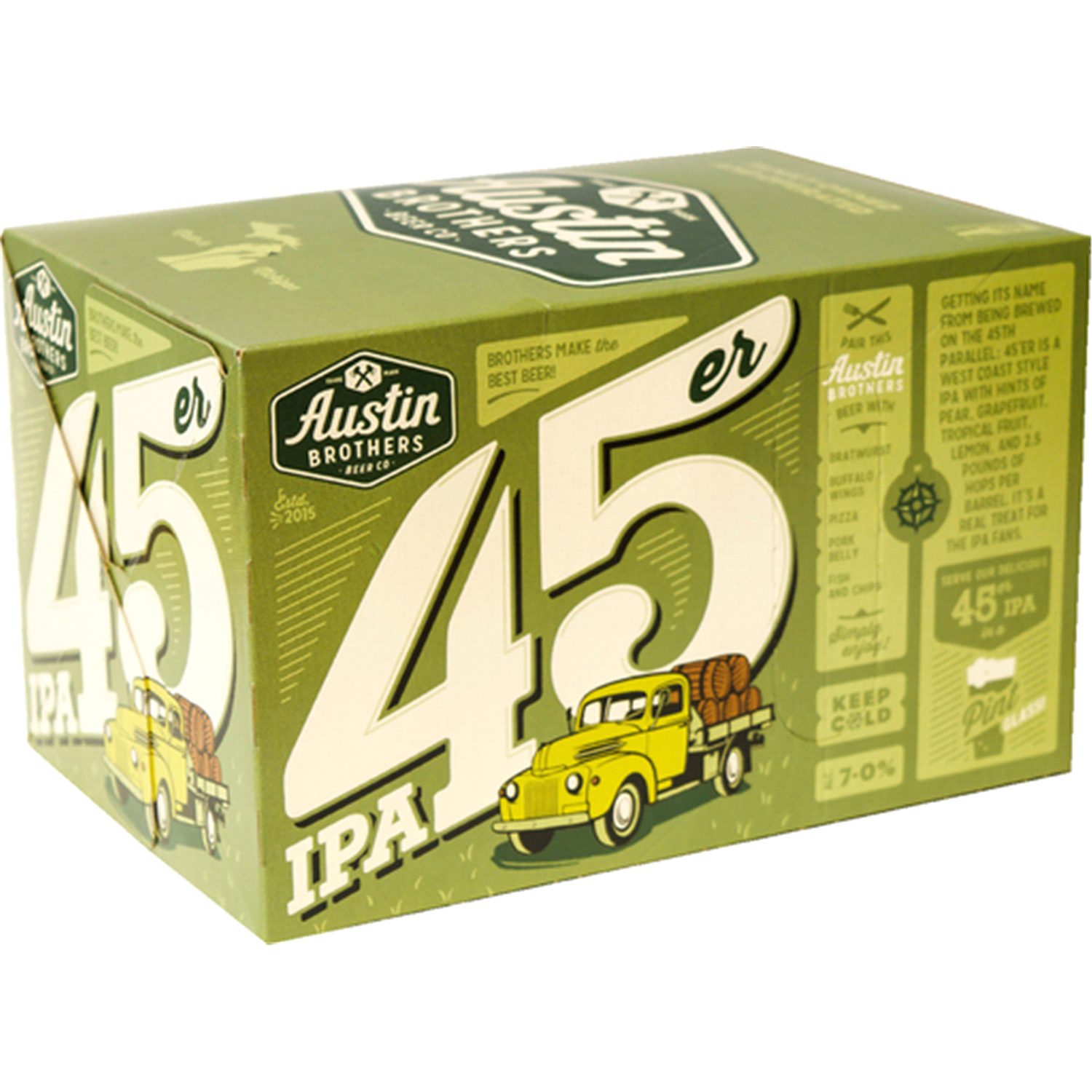 slide 1 of 1, Austin Brothers Beer Co. Austin Brothers 45er IPA, 7% ABV, 6 ct; 12 oz