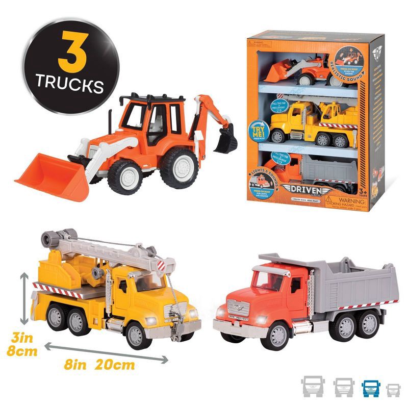 slide 3 of 17, DRIVEN by Battat Small Toy Construction Micro Fleet - 3pk: Metal & Plastic Battery-Powered Construction Vehicles, 3 ct