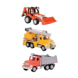 DRIVEN by Battat Small Toy Construction Micro Fleet - 3pk: Metal & Plastic Battery-Powered Construction Vehicles