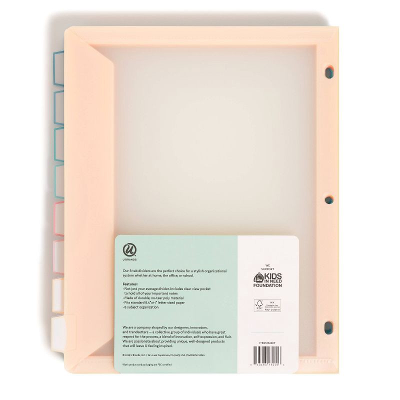 slide 3 of 5, U Brands 8 Tab Clear View Single Pocket Dividers Brights: Polypropylene File Organizers, Office Supplies, Multicolored, 1 ct