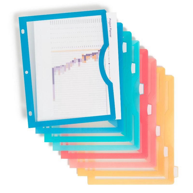 slide 1 of 5, U Brands 8 Tab Clear View Single Pocket Dividers Brights: Polypropylene File Organizers, Office Supplies, Multicolored, 1 ct