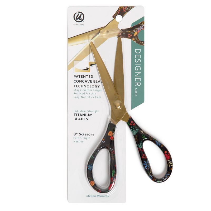 slide 4 of 5, U Brands Designer Series Scissors 8" Midnight Blossom: Steel Office Tool, Floral Design, Multicolored, Non-Powered, 1 ct