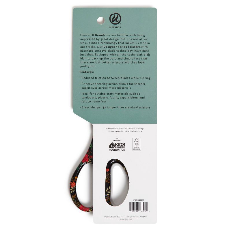 slide 5 of 5, U Brands Designer Series Scissors 8" Midnight Blossom: Steel Office Tool, Floral Design, Multicolored, Non-Powered, 1 ct