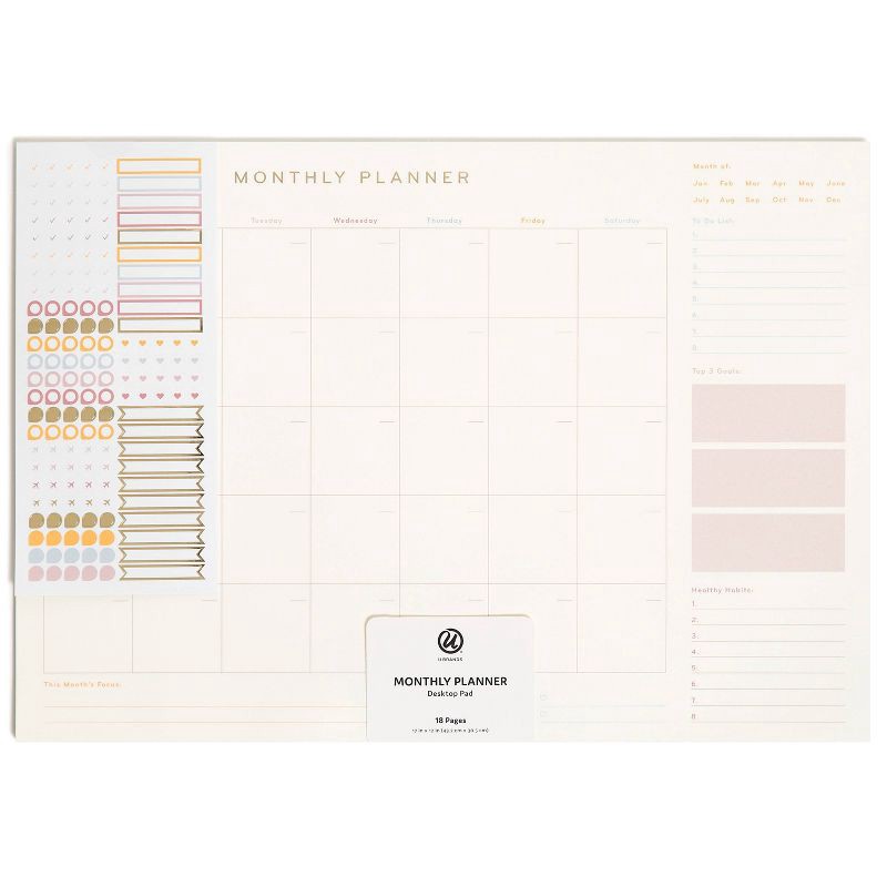 slide 2 of 5, U Brands Undated 18-Month Desktop Calendar 17"x12" Mottled Dye: Perforated Pages, Multicolored, Adult Stationery, 1 ct