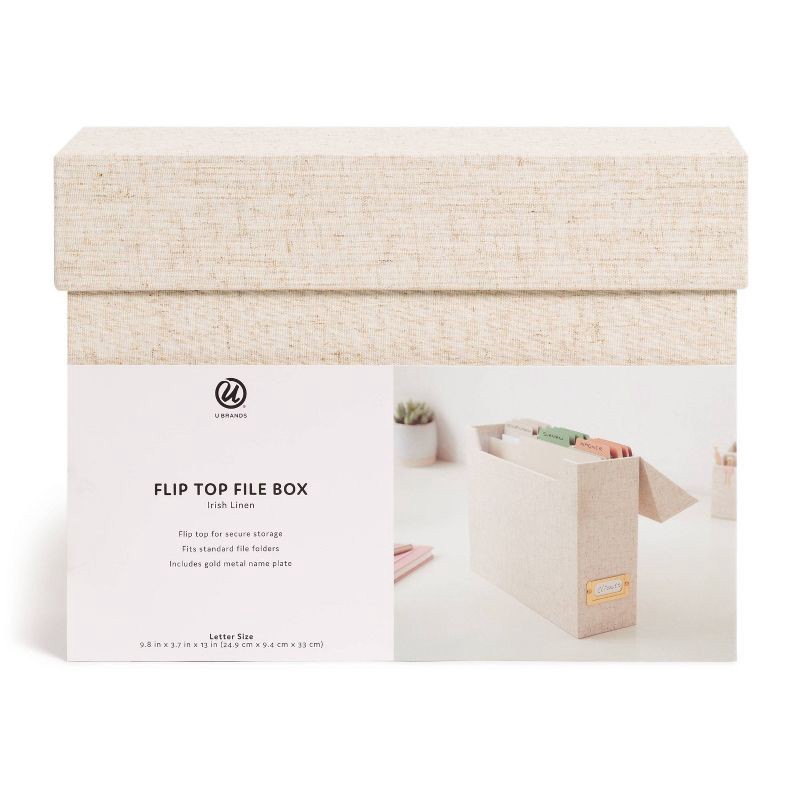 slide 3 of 5, U Brands Flip Top File Box Linen Wrapped Beige, 1 ct