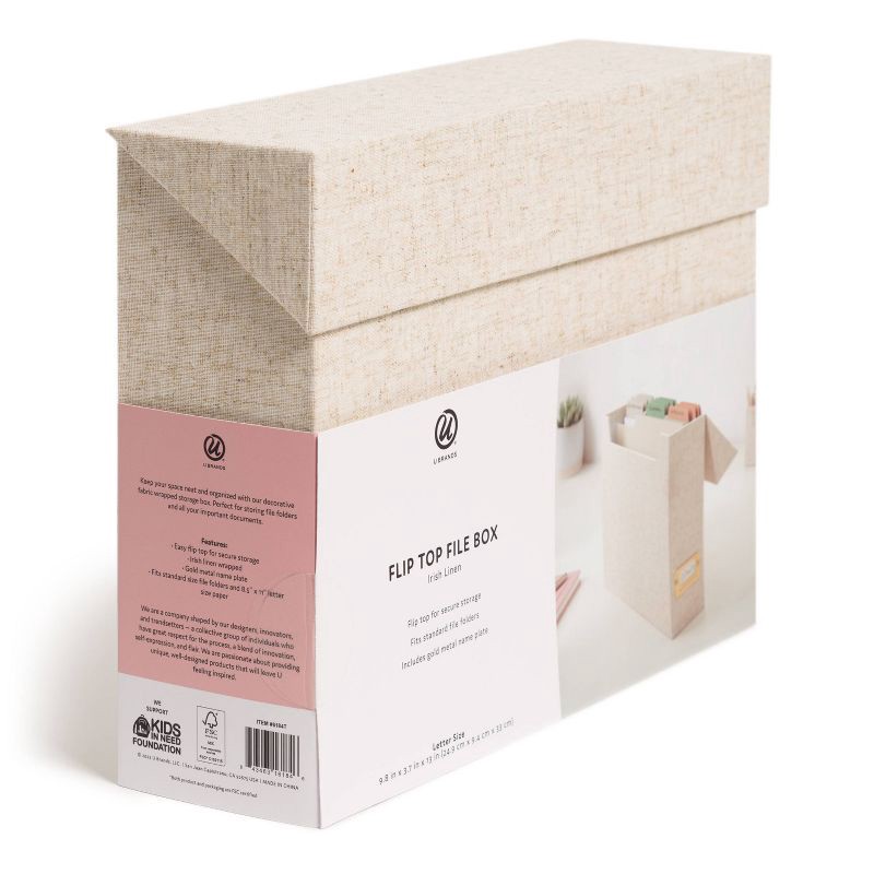 slide 4 of 5, U Brands Flip Top File Box Linen Wrapped Beige, 1 ct