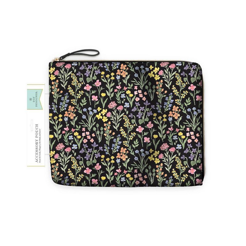 slide 3 of 5, Day Designer Accessory Pencil Pouch Flower Field Black: Faux Leather Zipper Pouch, Pencil Bag for Teens, 11.25" x 9.5", 1 ct
