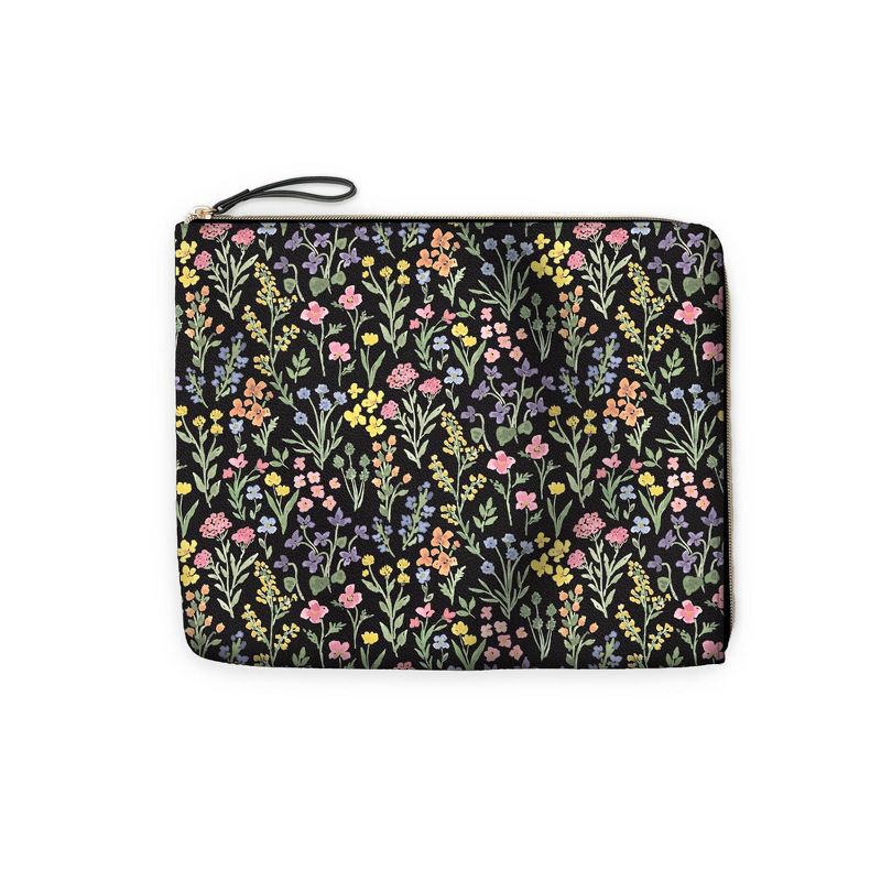 slide 1 of 5, Day Designer Accessory Pencil Pouch Flower Field Black: Faux Leather Zipper Pouch, Pencil Bag for Teens, 11.25" x 9.5", 1 ct