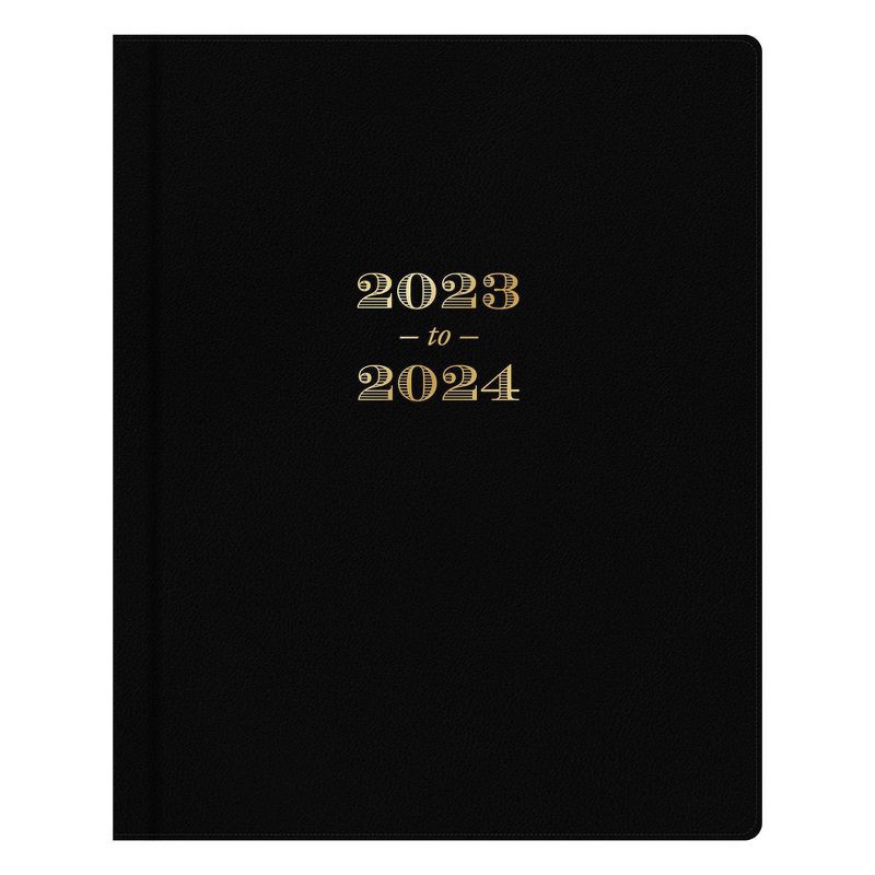 slide 1 of 11, Day Designer 2023-24 Academic Planner Faux Leather Hard Cover 8"x10" Weekly/Monthly Bookbound Black, 1 ct