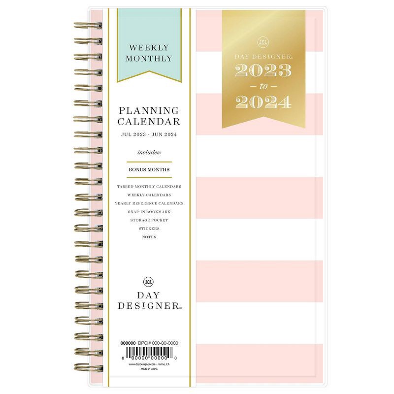 slide 3 of 15, Day Designer 2023-24 Academic Clear Pocket Cover 5"x8" Weekly/Monthly Wirebound Rugby Stripe Blush, 1 ct