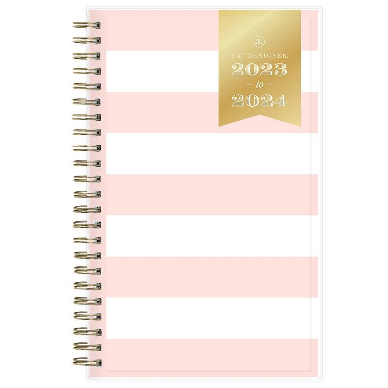 slide 1 of 15, Day Designer 2023-24 Academic Clear Pocket Cover 5"x8" Weekly/Monthly Wirebound Rugby Stripe Blush, 1 ct