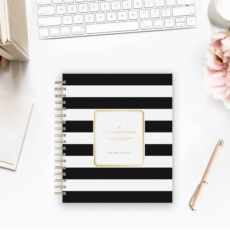 slide 2 of 15, Day Designer 2023-24 Academic Planner Frosted Cover 8"x10" Daily/Monthly Wirebound Rugby Stripe Black, 1 ct