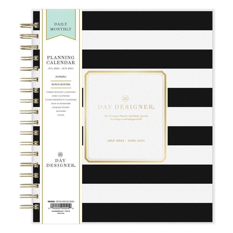slide 3 of 15, Day Designer 2023-24 Academic Planner Frosted Cover 8"x10" Daily/Monthly Wirebound Rugby Stripe Black, 1 ct