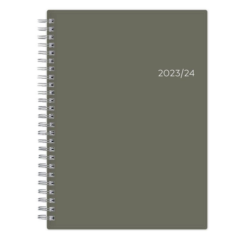 slide 1 of 12, Blue Sky 2023-24 Academic Planner with Notes Pages Flexible Cover 5.875"x8.625" Weekly/Monthly Wirebound Solid Olive, 1 ct