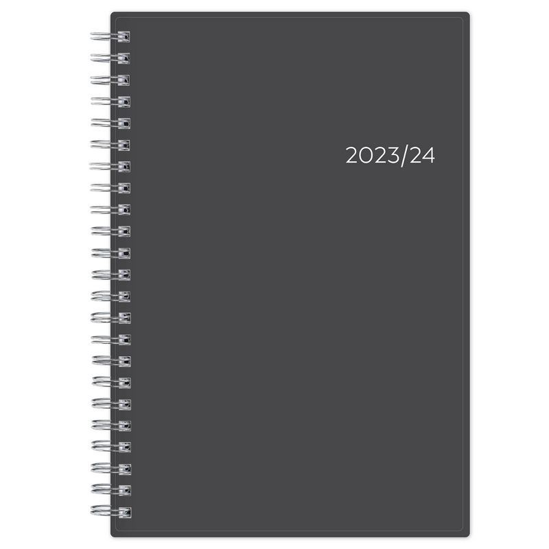 slide 1 of 12, Blue Sky 2023-24 Academic Planner Flexible Cover 5"x8" Weekly/Monthly Wirebound Solid Charcoal, 1 ct