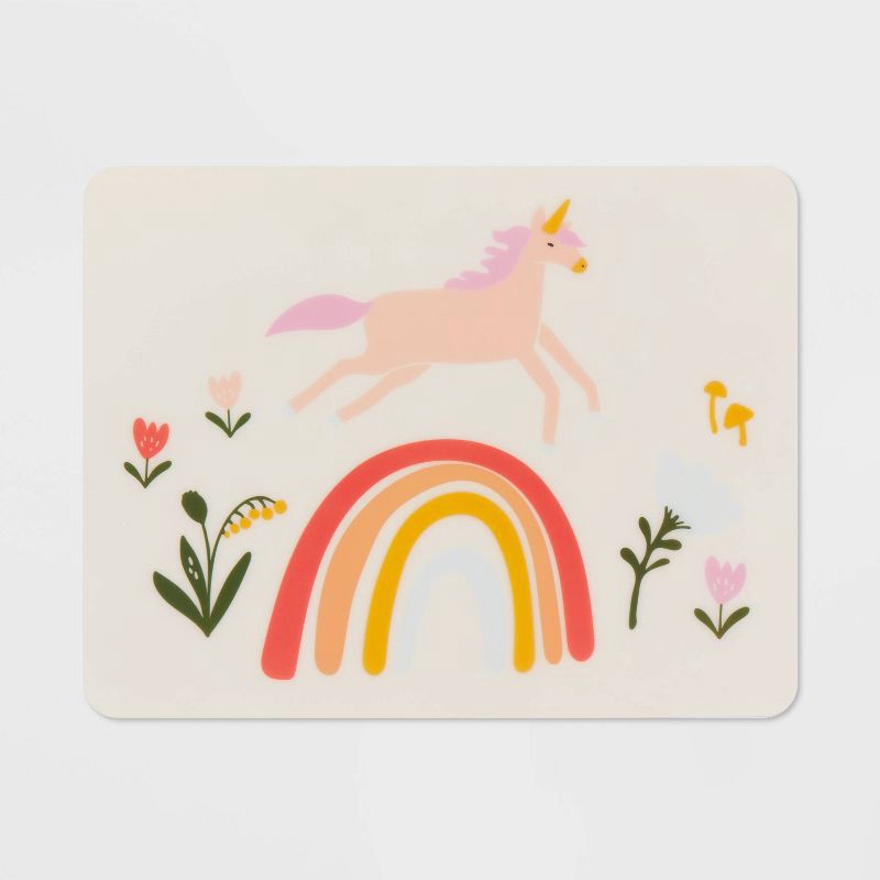 slide 1 of 3, 18" x 14" Unicorn Plastic Kids' Placemat - Pillowfort™: Multicolor, Recyclable, Animal Prints, Rectangle, 1 ct