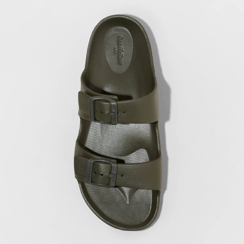 slide 3 of 3, Men's Carson Two Band Slide Sandals - Goodfellow & Co™ Olive Green 9: Slip On, Open Toe, Non Marking Outsole, 1 ct