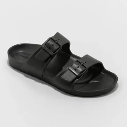 Men's Carson Two Band Slide Sandals - Goodfellow & Co™ Black 7: Slip-On, Open Toe, Non-Marking Outsole