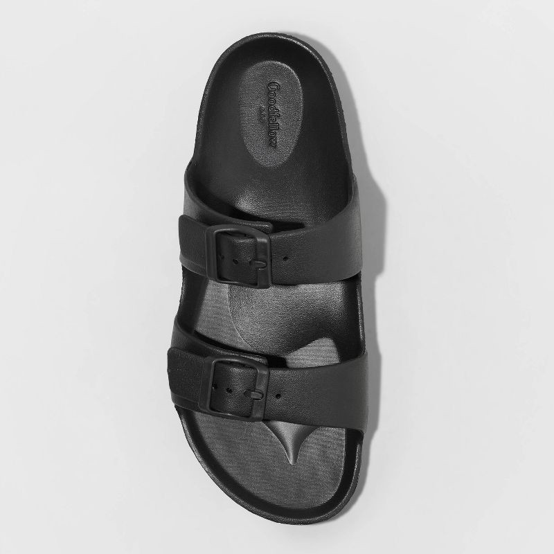 slide 3 of 3, Men's Carson Two Band Slide Sandals - Goodfellow & Co™ Black 10: Slip On, Open Toe, Non Marking Outsole, 1 ct