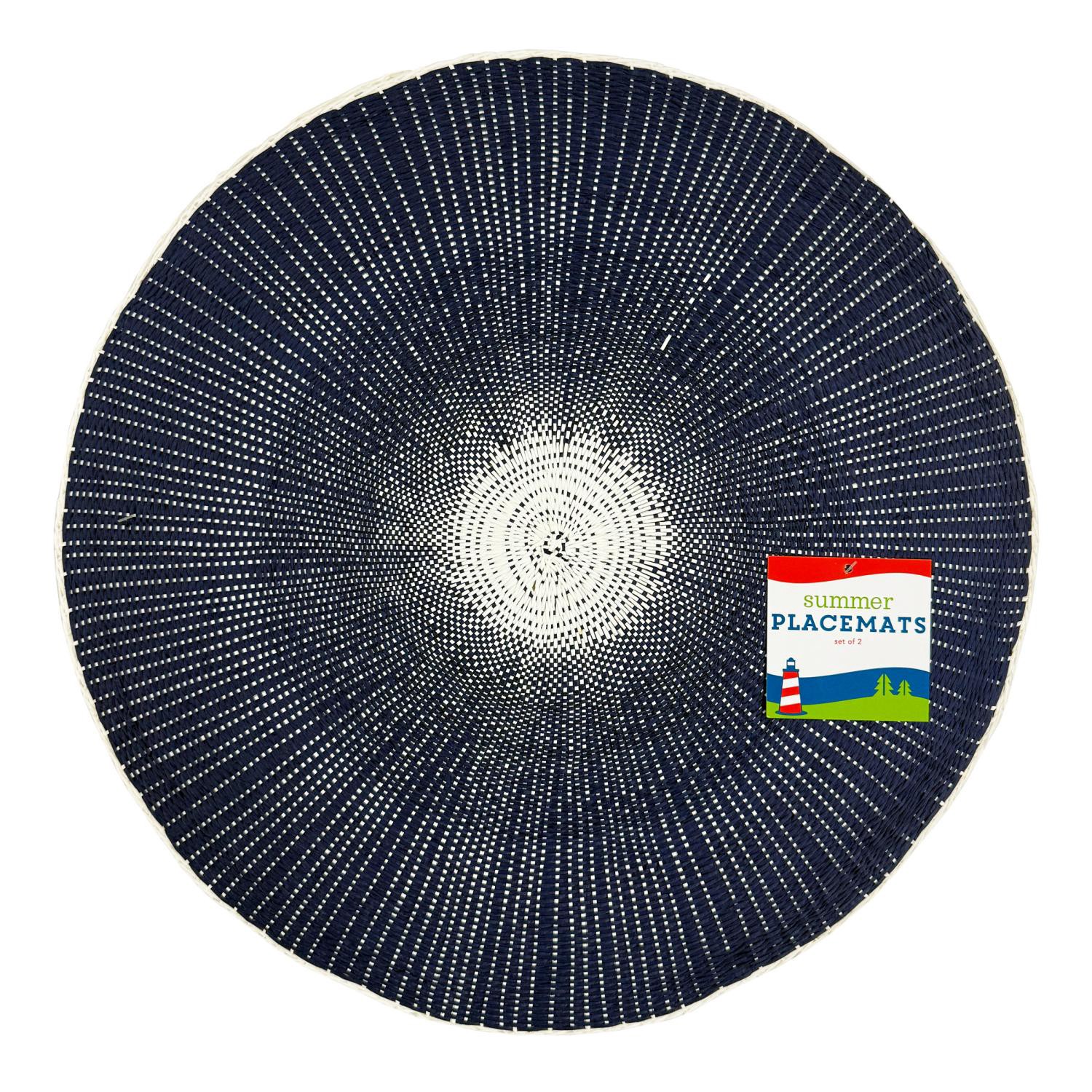 slide 1 of 1, Meijer Corporate Seasonal Mcs Blue Woven Natural Paper Round Placemat, 2 Pack, 15 In, 2 ct