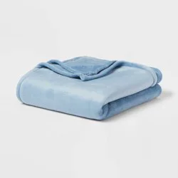 Twin/Twin XL Solid Plush Bed Blanket Light Blue - Room Essentials™: Cozy Knitted, Lightweight, OEKO-TEX Certified