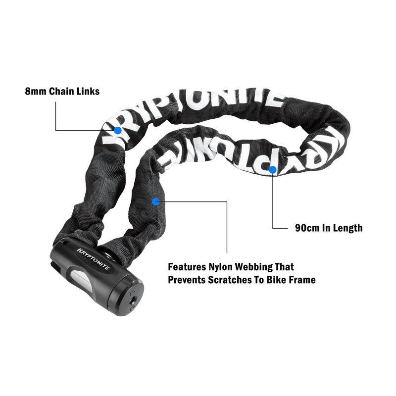 slide 2 of 7, Kryptonite Chain Key Chain - 8mm: Black Key Lock for Bikes, 1 ct