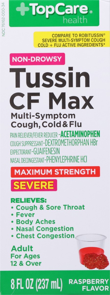 slide 11 of 14, TopCare Health Severe Non-Drowsy Maximum Strength Raspberry Flavor Tussin CF Max 8 fl oz, 8 fl oz