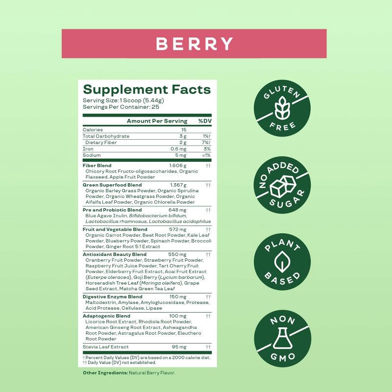 slide 4 of 6, BLOOM NUTRITION Greens and Superfoods Powder - Berry - 4.8oz, 4.8 oz