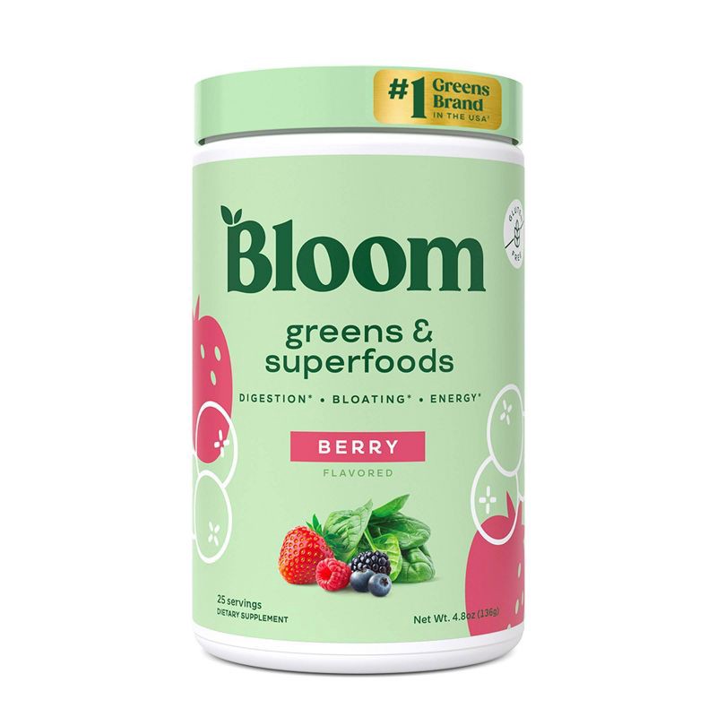 slide 1 of 6, BLOOM NUTRITION Greens and Superfoods Powder - Berry - 4.8oz, 4.8 oz