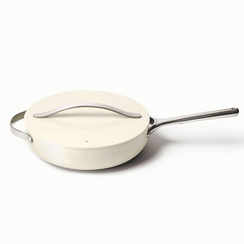 slide 4 of 4, Caraway Home 4.5qt Saute Pan with Lid Cream: Nonstick Ceramic Cookware, Stainless Steel Handle, Oven-Safe, 11.81" Diameter, 4.5 qt