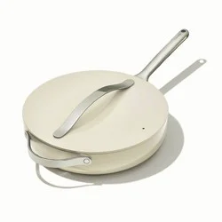Caraway Home 4.5qt Saute Pan with Lid Cream: Nonstick Ceramic Cookware, Stainless Steel Handle, Oven-Safe, 11.81" Diameter