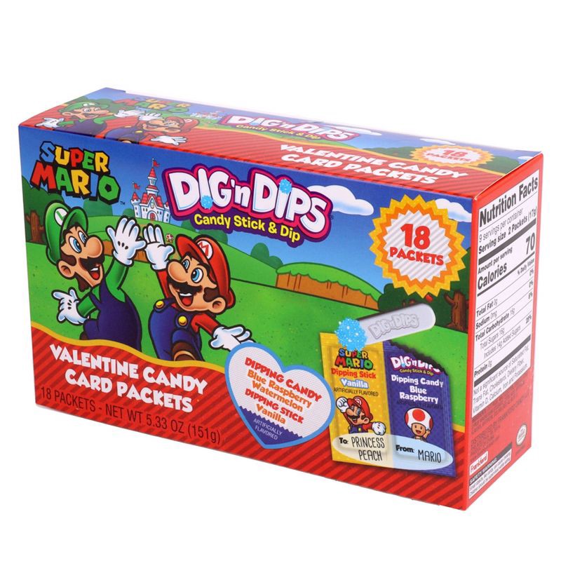 slide 5 of 15, Super Mario Valentine's Dig N Dips Box - 5.33oz/18ct, 5.33 oz, 18 ct