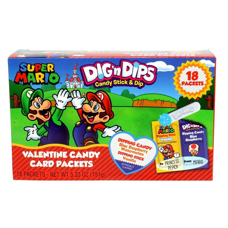 slide 1 of 15, Super Mario Valentine's Dig N Dips Box - 5.33oz/18ct, 5.33 oz, 18 ct
