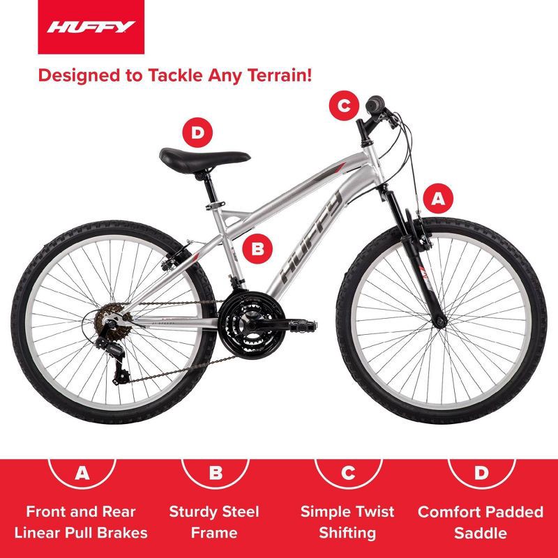 slide 15 of 16, Huffy Highland Mountain Bike - 24" Wheels - 21 Speeds - Silver, 1 ct