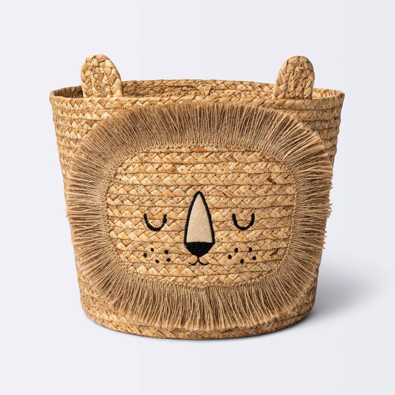 Braided Water Hyacinth Medium Round Storage Basket Lion Cloud