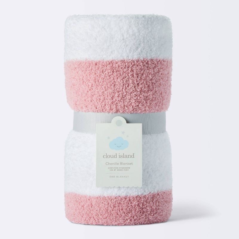 slide 4 of 4, Chenille Stripe Baby Blanket - Dark Pink and White Stripe - Cloud Island™, 1 ct