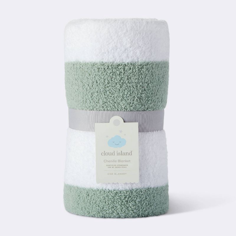 slide 4 of 4, Chenille Stripe Baby Blanket - Green and White Stripe - Cloud Island™, 1 ct