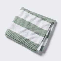 Chenille Stripe Baby Blanket - Green and White Stripe - Cloud Island™: Knitted Recycled Polyester, No Theme