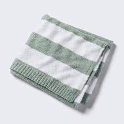 Chenille Stripe Baby Blanket - Green and White Stripe - Cloud Island™: Knitted Recycled Polyester, No Theme