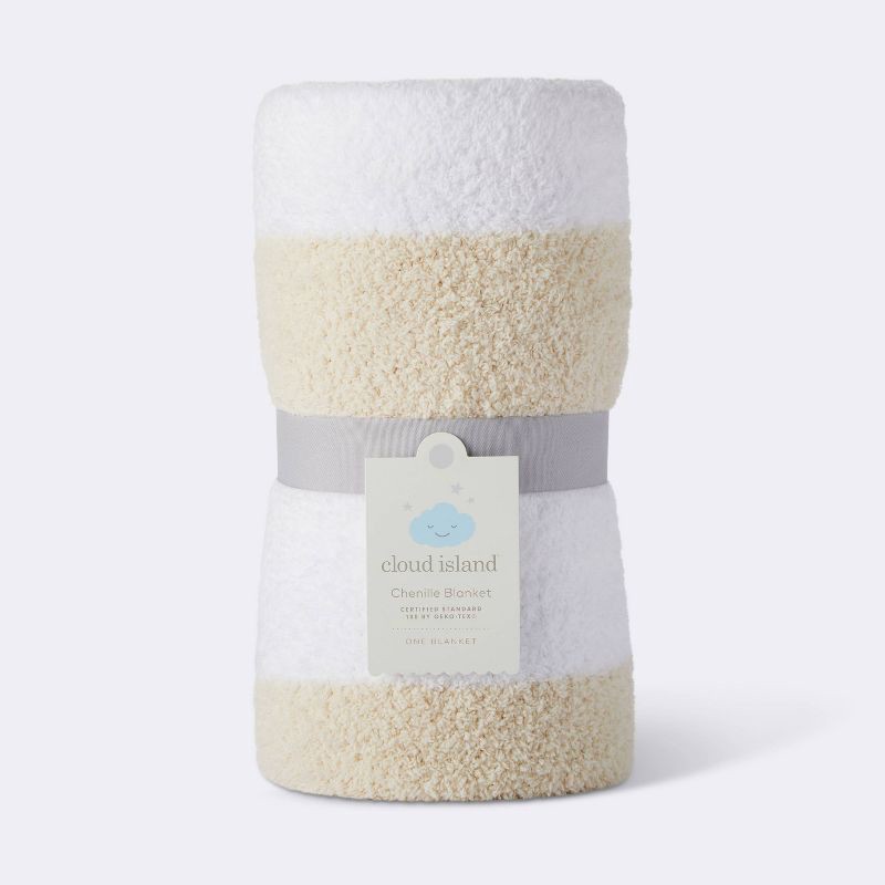 slide 4 of 4, Chenille Stripe Baby Blanket - Khaki and White Stripes - Cloud Island™, 1 ct