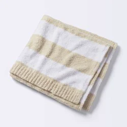 Chenille Stripe Baby Blanket - Khaki and White Stripes - Cloud Island™: Knitted Recycled Polyester, 30"x40", Striped Pattern